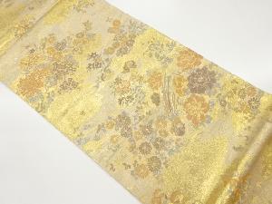 草花・雉・雲模様織出しリバーシブル袋帯